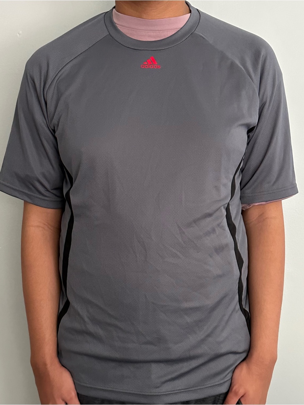 adidas Gray Short Sleeve Athletic Tee with Black Accents Cyber Gorpcore